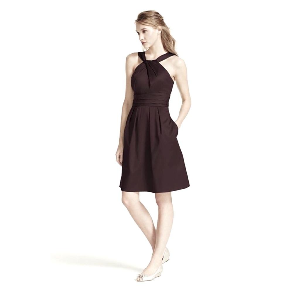 David’s Bridal Truffle Brown Y-Neck Bridesmaid Dress (83690)